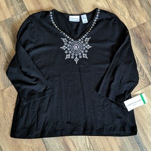 Alfred Dunner Embellished Black Top, Petite Large